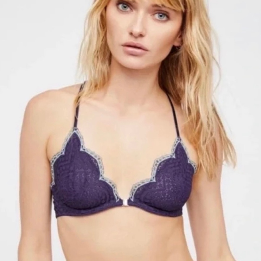 Free People Slow Dance Underwire Bra Navy with  Turquoise 34C